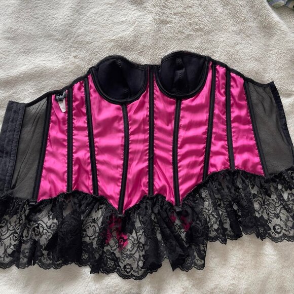 Frederick's of Hollywood | Black & fuchsia pink lace corset with bows | Size 34 - Picture 6 of 8